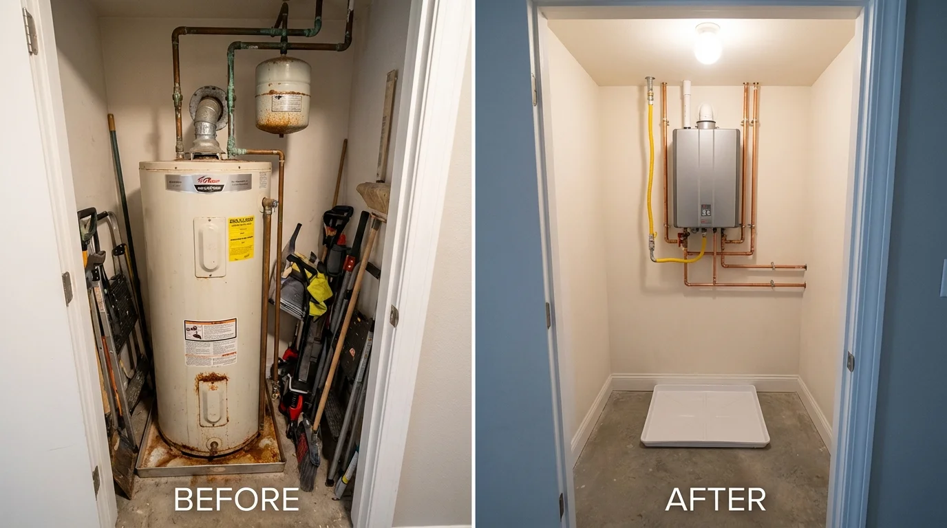 Tank water heater versus wall-mounted tankless unit comparison for Lonsdale, MN homeowners