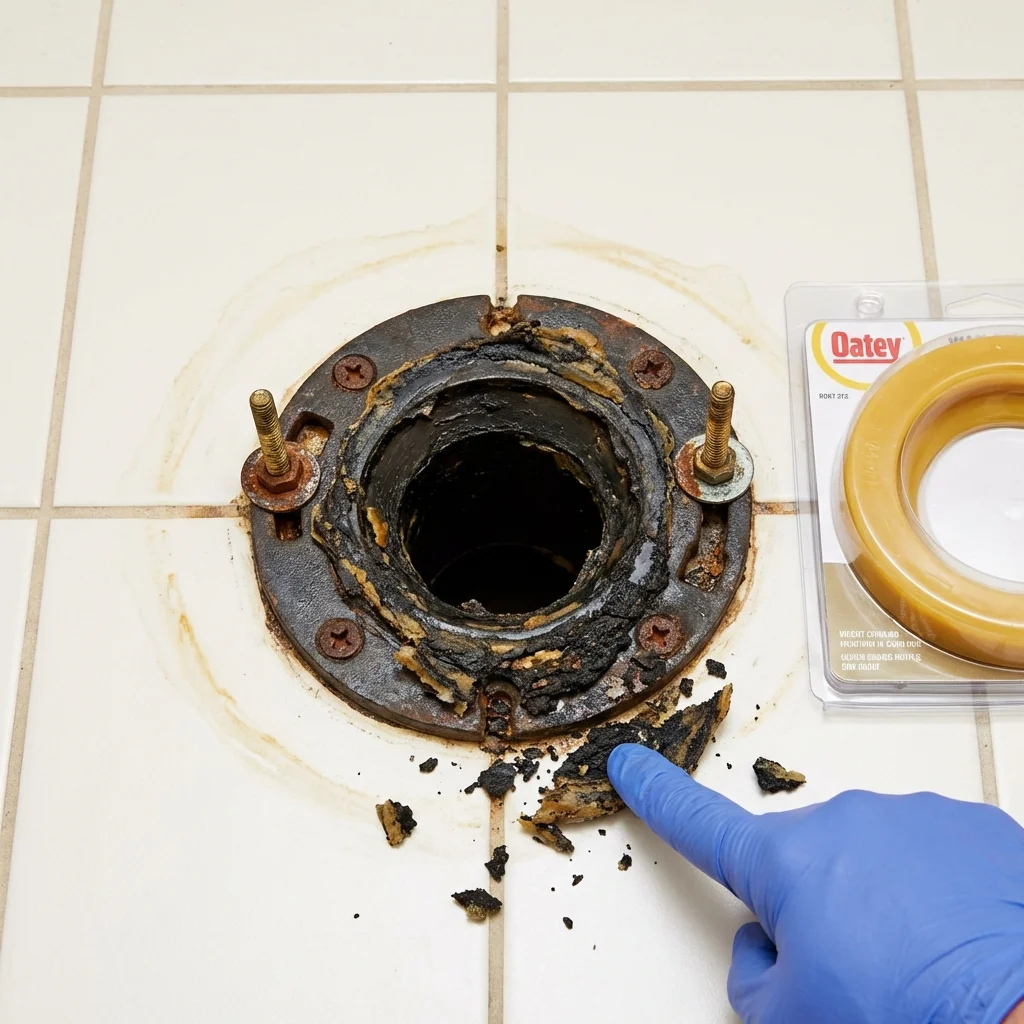 Failed wax ring showing water seepage at the base of a toilet in a Lonsdale, MN home